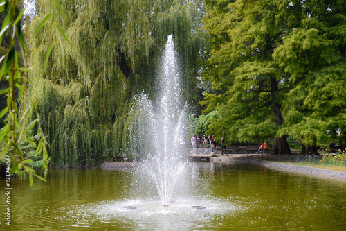 Novi Sad, Serbia September 28, 2013: Danube park and fountain in the lake