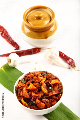 Fresh made garlic pickle from Kerala cuisine.