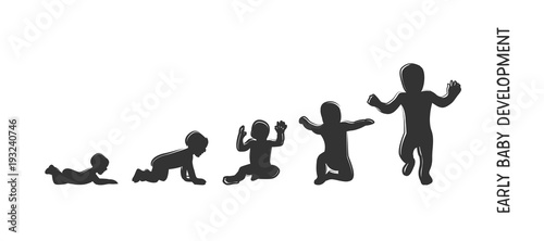 baby development icon, child growth stages. toddler milestones of first year. vector illustration