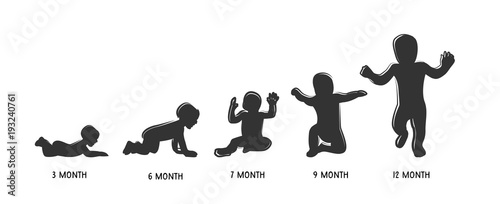 baby development icon, child growth stages. toddler milestones of first year. vector illustration