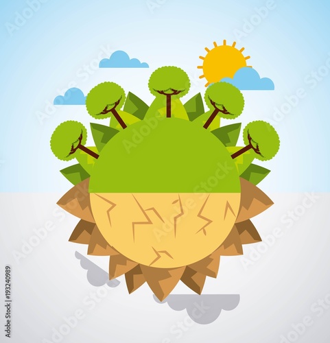 earth divided green landscape and desert scene warning vector illustration