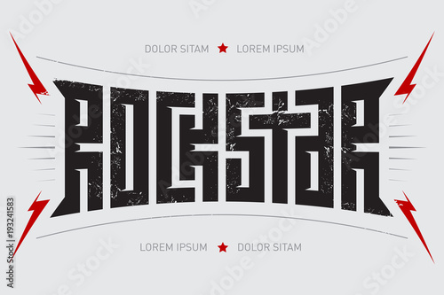 Rock Star - t-shirt design. Rockstar - music poster with red lightnings and stars. T-shirt apparels cool print.