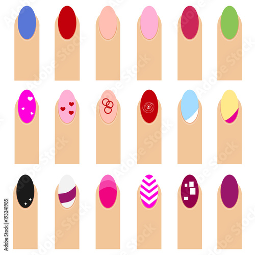 Manicure of the nail. Multicolored manicure of a female finger.