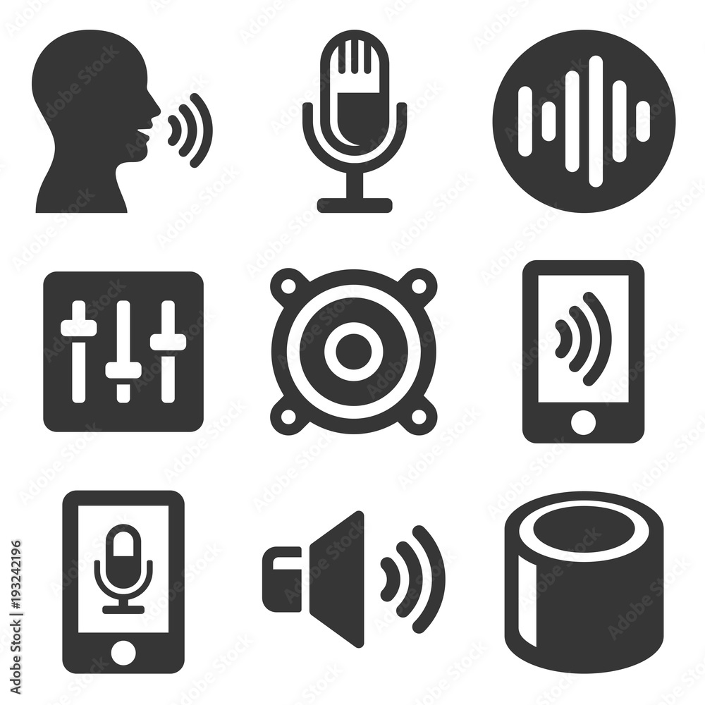 Voice Smart Devices with Sound Wave Icons Set. Vector Voice Smart Devices with Sound Wave Icons Set. Vector