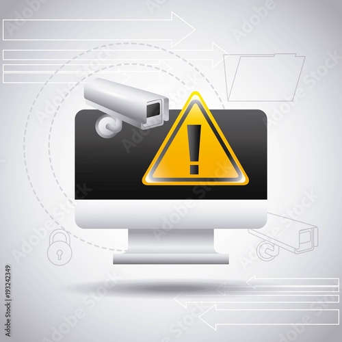 computer screen warning alert surveillance camera vector illustration
