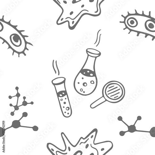 Biology science. Seamless pattern. Vector illustration. School, scientific theme. Background