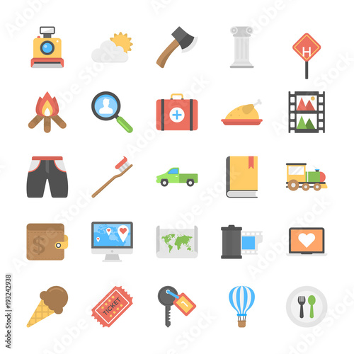 Pack Of Outdoor Travel and Camping Flat Icons
 photo