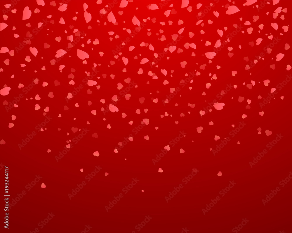 Hearts confetti isolated on red. Vector illustration.
