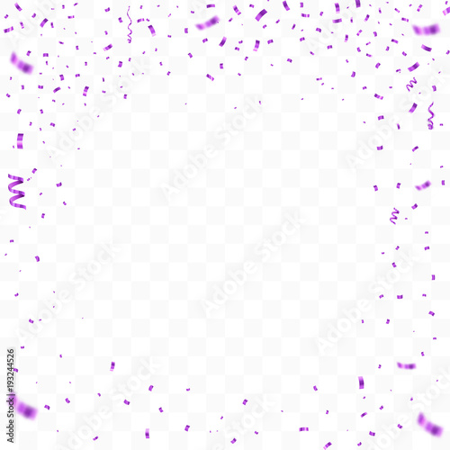 Purple confetti isolated on tansparent background. Vector birthday concept.