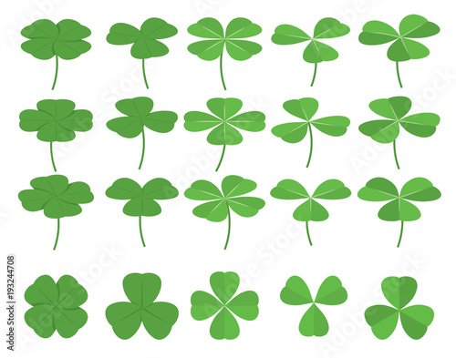 Set of green clover leafs, shamrocks. Symbol of St.Patrick's Day. Isometric flat vector illustration for design