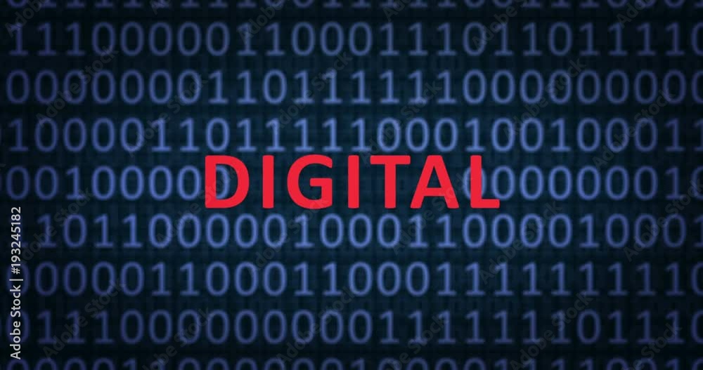 DIGITAL word pops out from the binary numbers background as camera slides forward. Binary numbers concept. DIGITAL word pops out from the binary numbers background as camera slides forward. Binary numbers concept.