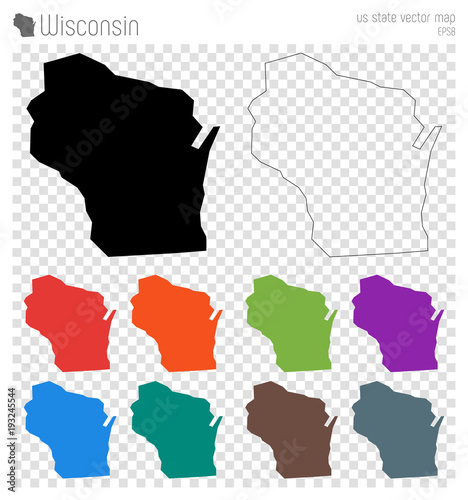 Wisconsin high detailed map. US state silhouette icon. Isolated Wisconsin black map outline. Vector illustration.