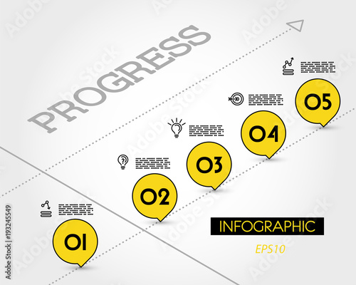 yellow info isometric timeline with pointers