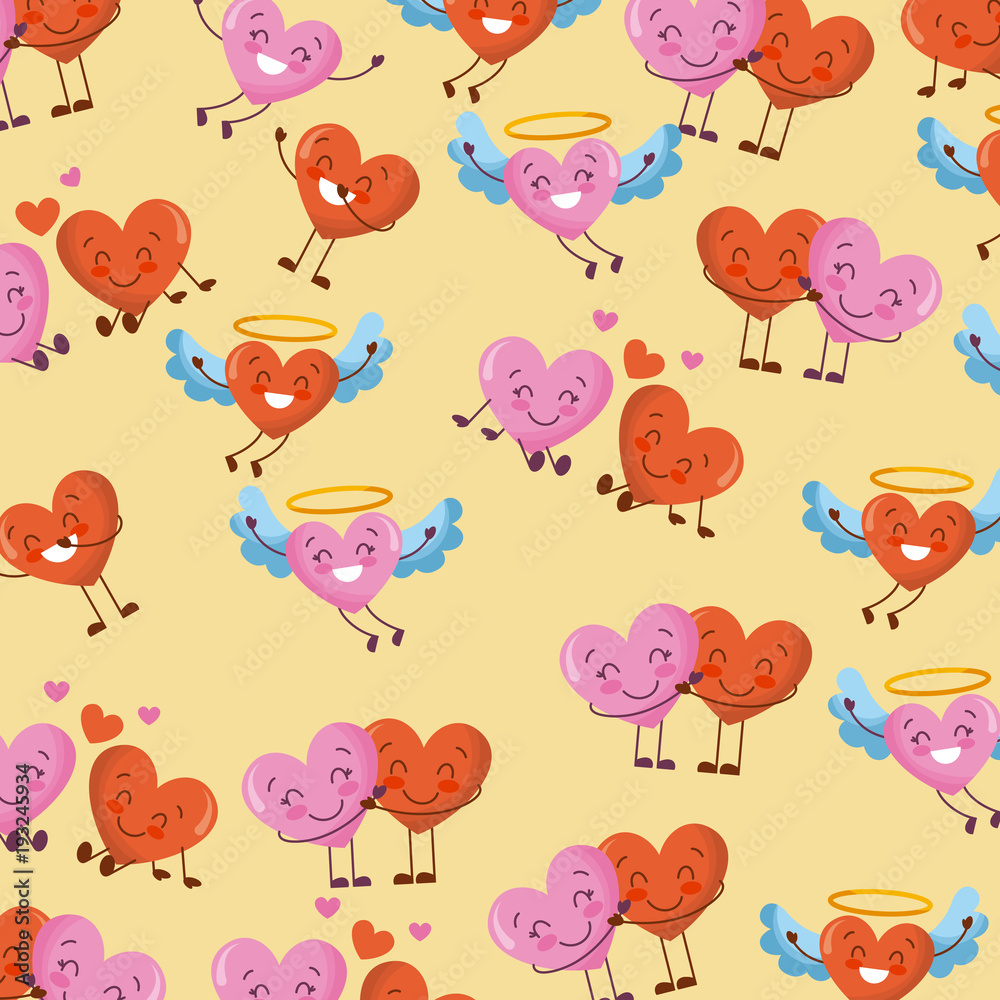 cute hearts kawaii cartoon love romantic pattern vector illustration
