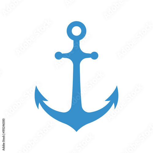 Nautical anchor isolated on white background. Blue sulhouette. Vector