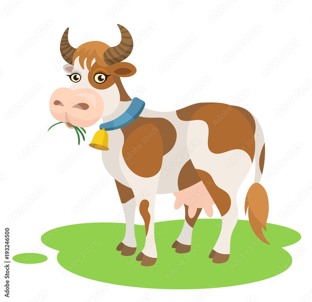 Vector cute cartoon cow eating grass farm animal illustration Stock Vector  | Adobe Stock