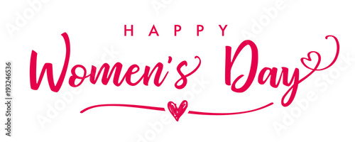 March 8, Happy Womens Day elegant lettering banner. Invitations for the International Women's Day, March 8 with calligraphic text and pink heart on line