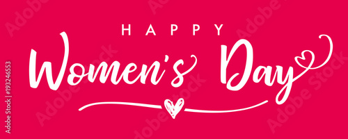 March 8, Happy Womens Day elegant lettering pink banner. Invitations for the International Women's Day, March 8 with calligraphic text and heart on line