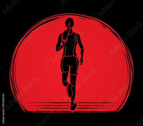 Athlete runner, A woman runner running designed on sunlight background graphic vector