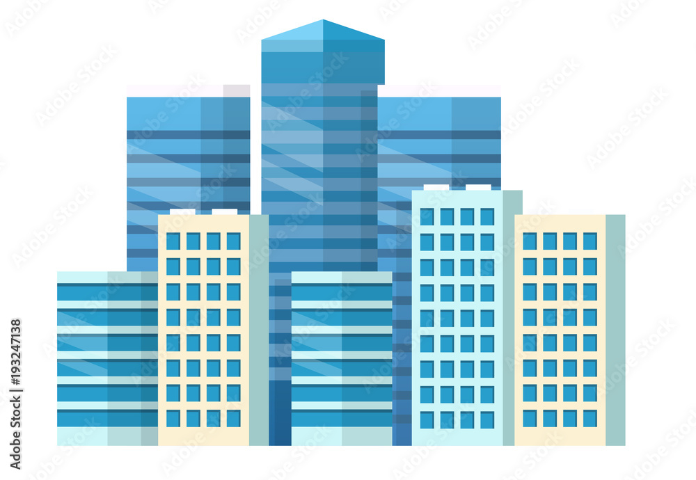 City center - high skyscrapers, urban architecture. Vector illustration in flat style, design template