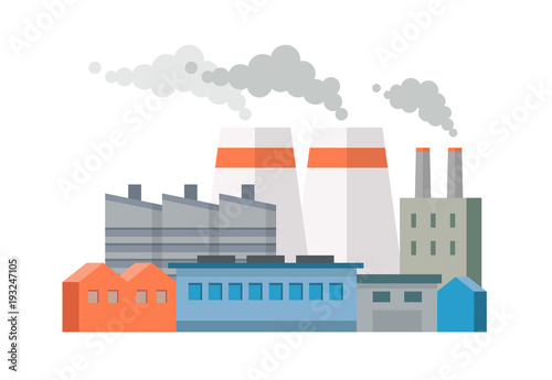 Factory plant - ecology, environment pollution. Vector illustration in flat style, design template