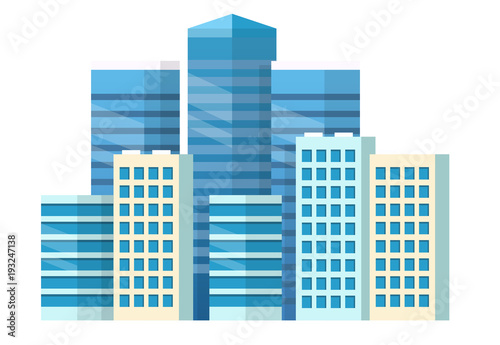 City center - high skyscrapers, urban architecture. Vector illustration in flat style, design template