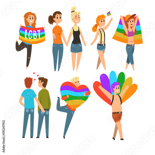 Lgbt people community celebrating gay pride, love parade cartoon vector Illustrations isolated on a white background