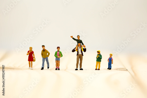 Miniature people : Happy of family and children,happy family day concept.