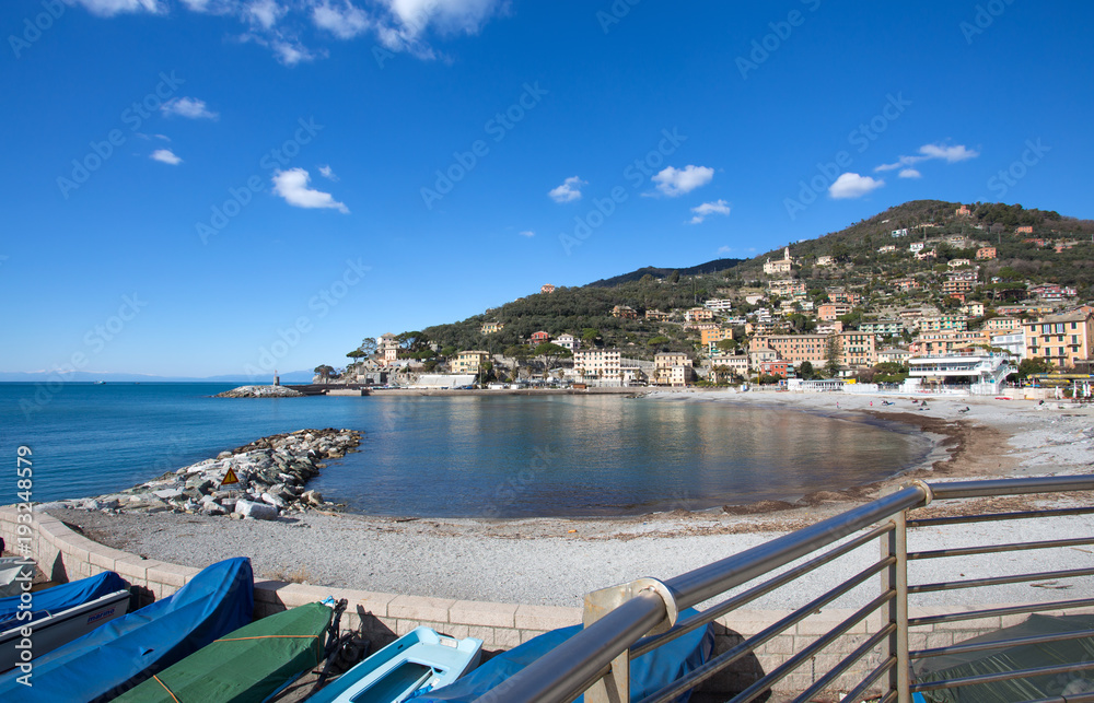 View of city of Recco , Genoa (Genova) Province, Liguria, Mediterranean coast, Italy