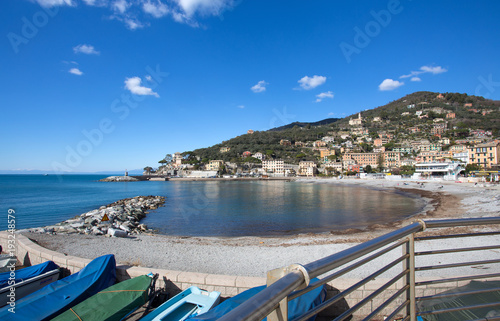 View of city of Recco , Genoa (Genova) Province, Liguria, Mediterranean coast, Italy