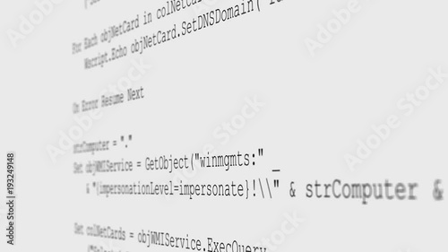 Program code moving on the screen.