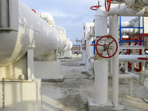 Heat exchangers in a refinery. Heated gasoline air cooler. The e © eleonimages