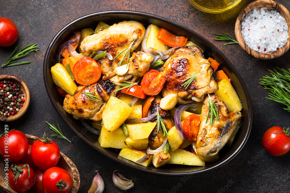 Chicken baked with vegetables. Chicken baked with vegetables.