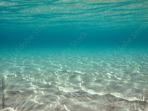Underwater ripples on a sandy seabed and water surface in the Caribbean sea, Costa Rica, natural scene