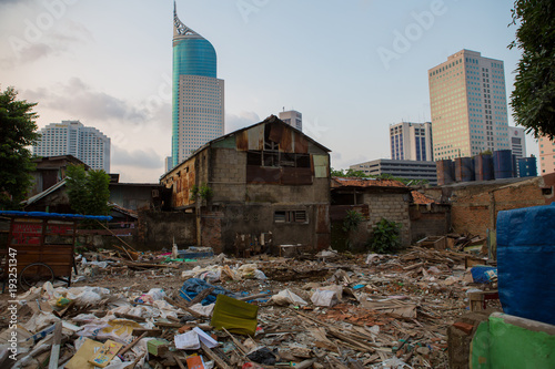 Slum and skyscraper in jakarta