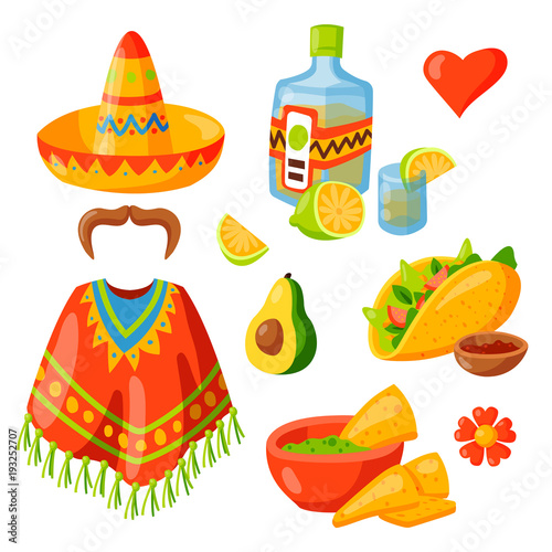 Mexico icons vector illustration traditional graphic travel tequila alcohol fiesta drink ethnicity aztec maraca sombrero.