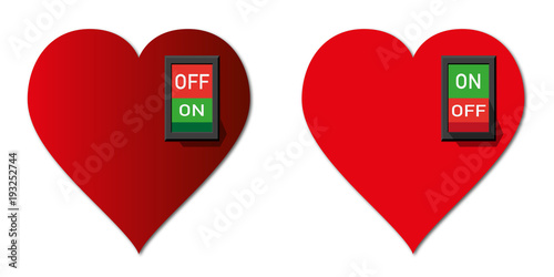 Cœur - amour - Interrupteur - concept - sentiment -divorce - séparation - désir - sexuel - on - off