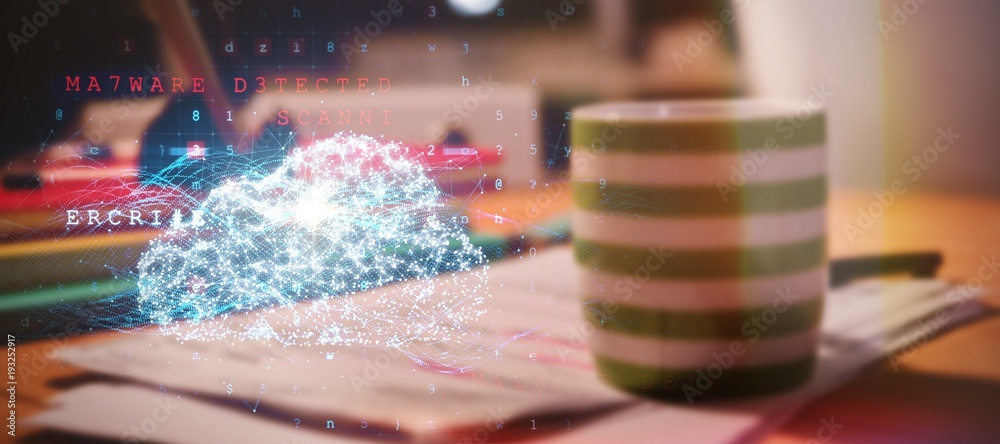 Composite image of cloud and malware detected on binary