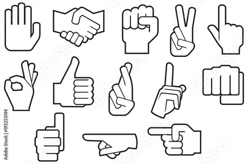 human hands gesture thin line icons