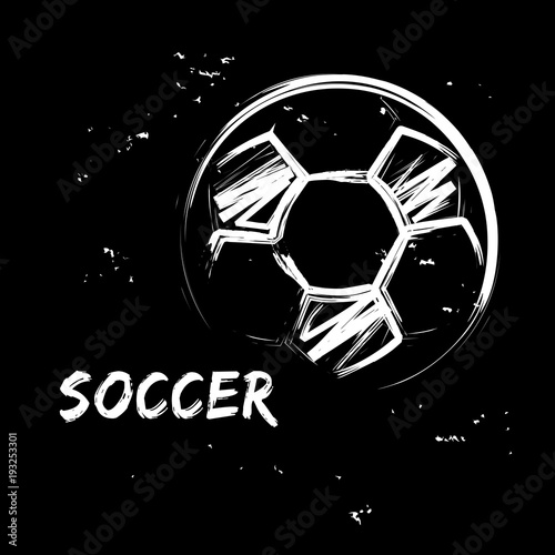 Stylized image of soccer ball on black background. Vector illustration in grunge style for sporty design.