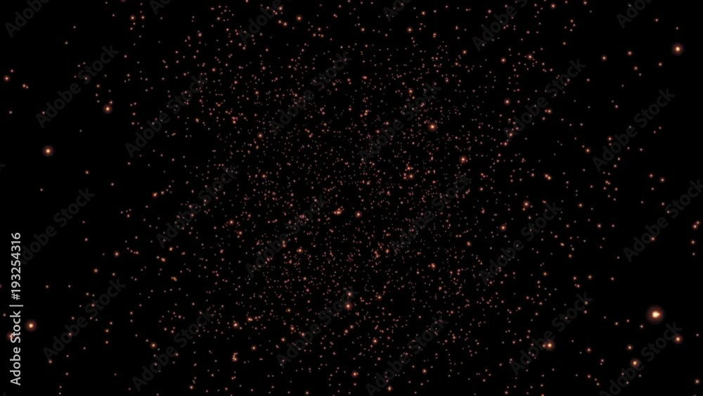 Camera moves toward sphere that explodes and fragments disperse into space. Camera moves toward sphere that explodes and fragments disperse into space.