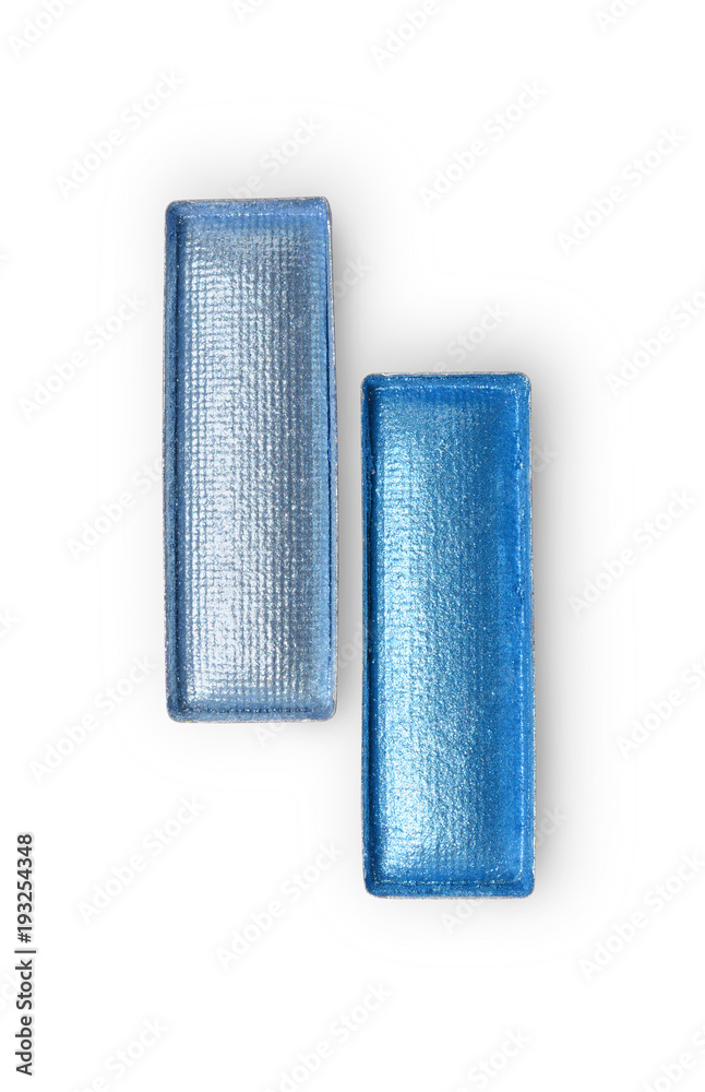Obraz premium Rectangle shiny blue eyeshadow for makeup as sample of cosmetic product