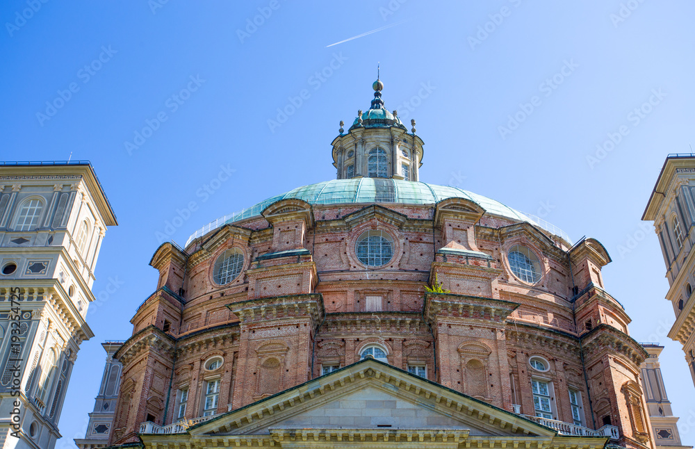 VICOFORTE, ITALY APRIL 11, 2017 - The external facade of the Dome of Vicoforte Sanctuary, Cuneo province, Piemonte, Italy, the largest elliptical dome in the world.