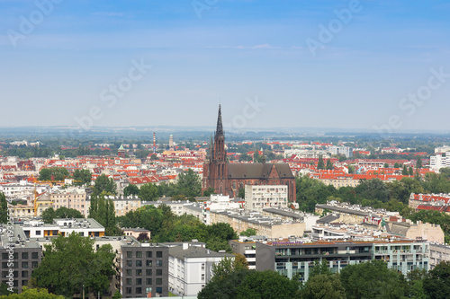 The beautiful, old Polish city Wroclaw seen from the observation tower