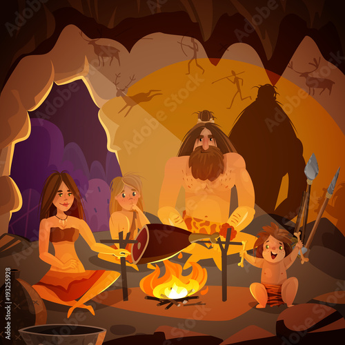 Caveman Family Cartoon Illustration