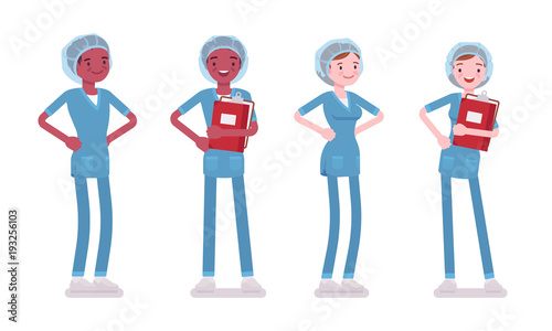 Male, female nurse standing smiling