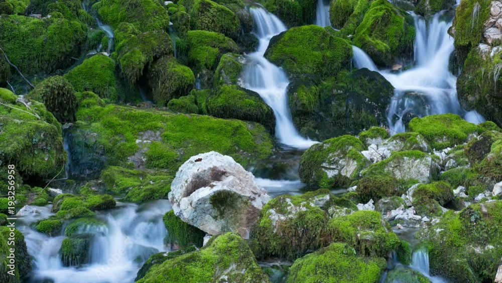 river fall among mossy stones river fall among mossy stones