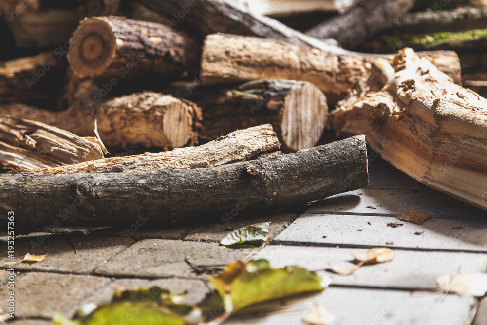 firewood of different shapes piled with bunch firewood of different shapes piled with bunch