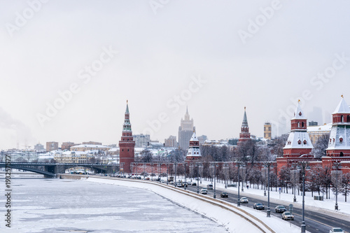 Moscow river, embankment, the Kremlin in winter