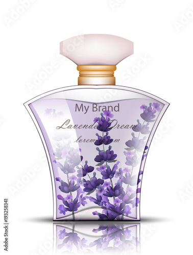 Lavender perfume Vector realistic. Product packaging mock ups